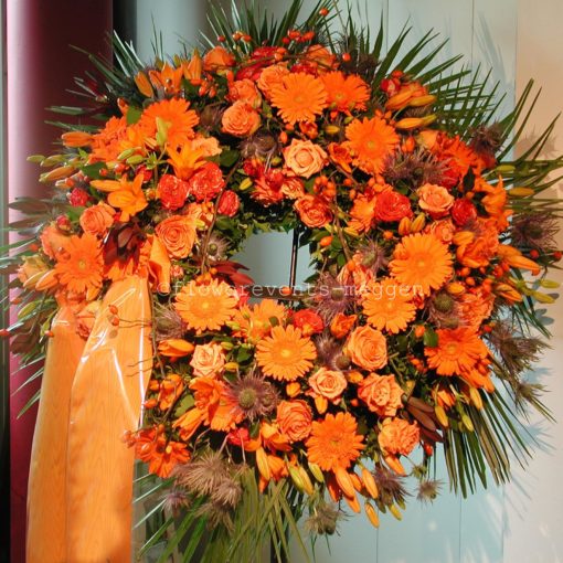 Funeral wreath in orange colours
