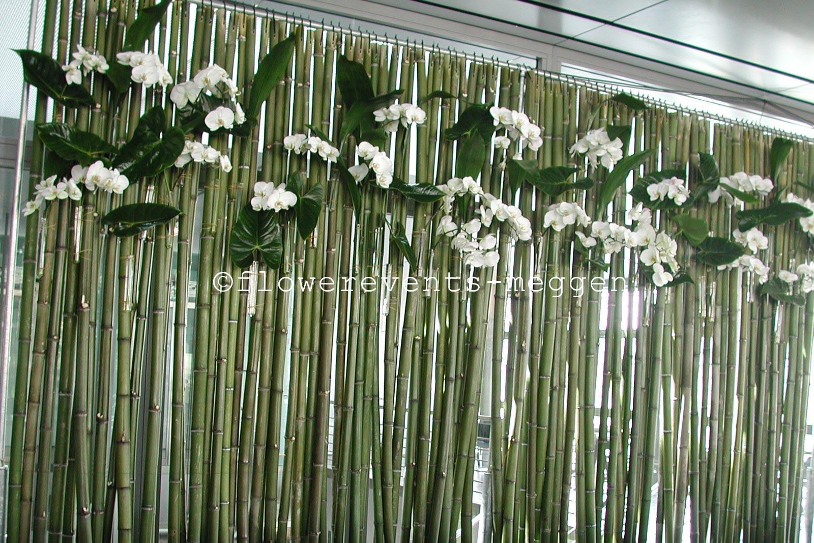 Wall from bamboo sticks and orchids