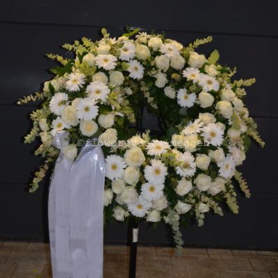 Funeral wreath in white